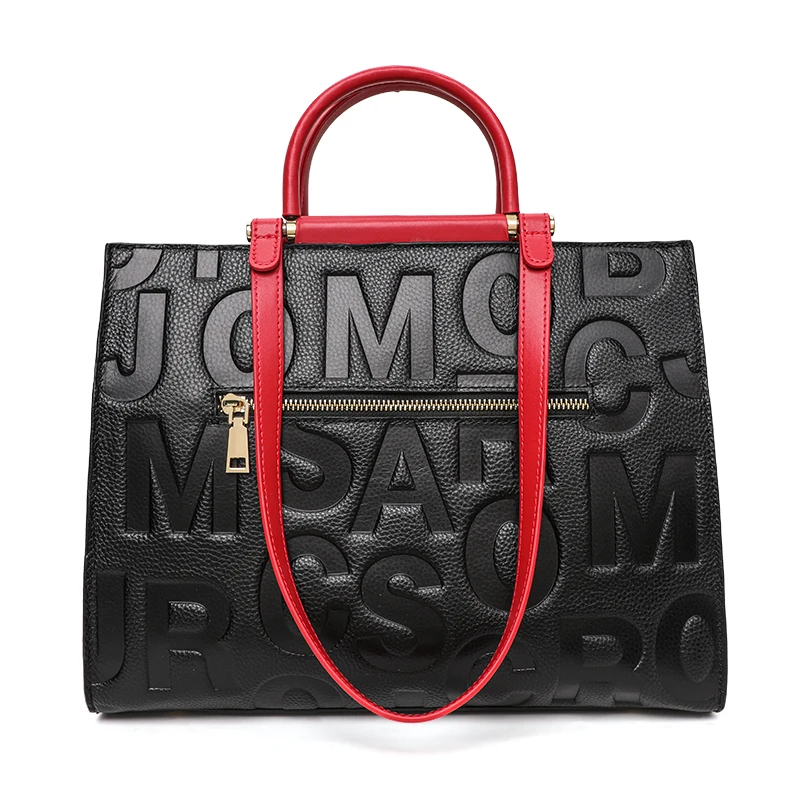 2024 New Large Capacity Contrast Letter Printed Women's Handbag High end Cowhide Mom's Bag