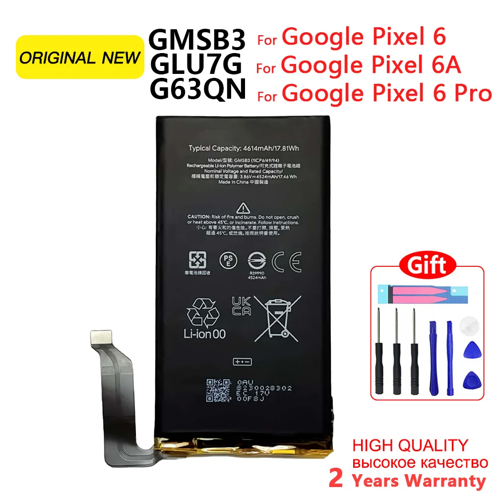 

100% Orginal Replacement Battery G63QN GLU7G GMSB3 For Google Pixel 6 6A 6Pro Pro Batteries Batteria+Tools Tracking number