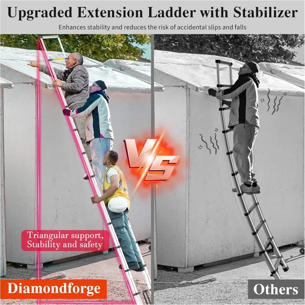 12.5FT Telescopic Aluminum Ladder, 330lbs Capacity, Adjustable Retractable for Home Roof RV Travel