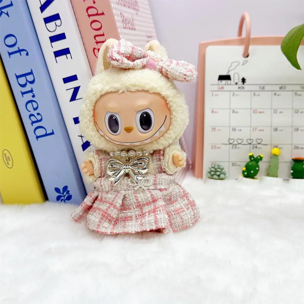 Mini Plush Doll'S Clothes Outfit Accessories For Labubu for Liila LUCKY CAT Idol Plaid skirt necklace Clothing Gift