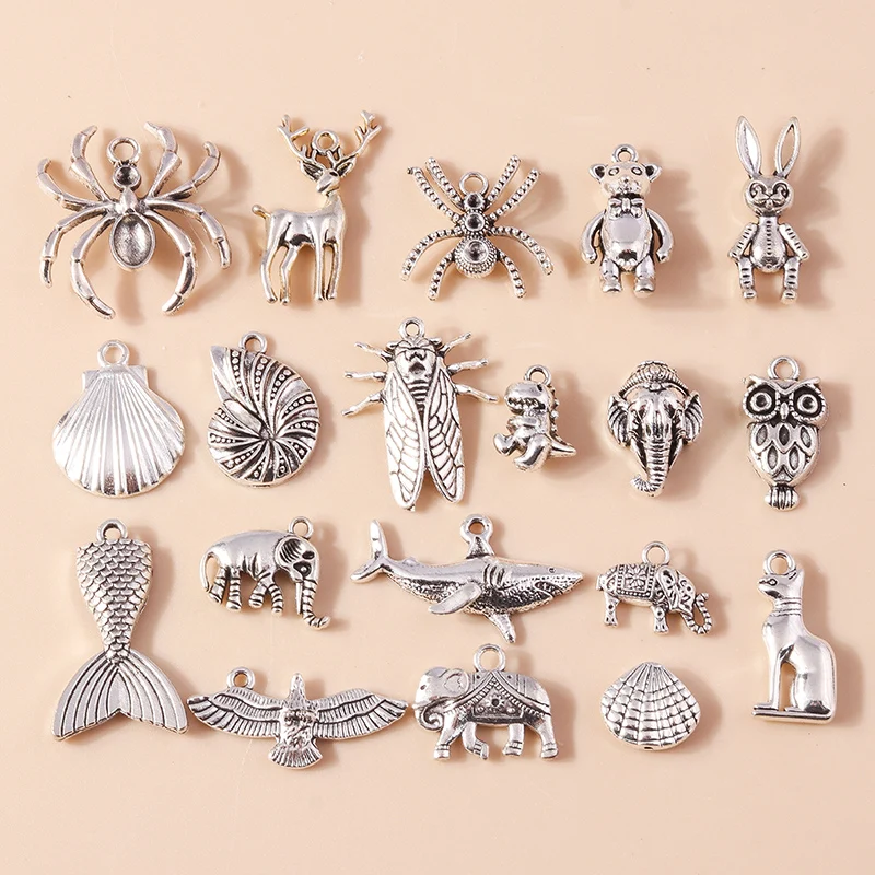 Leslie 10 Stück silberfarbene Metall-Tier-Anhänger, Legierung, Eule, Hund, Spinne, Elefant, Charms, DIY-Schmuckherstellung, Halsketten, Armband, Basteln – Detail 1