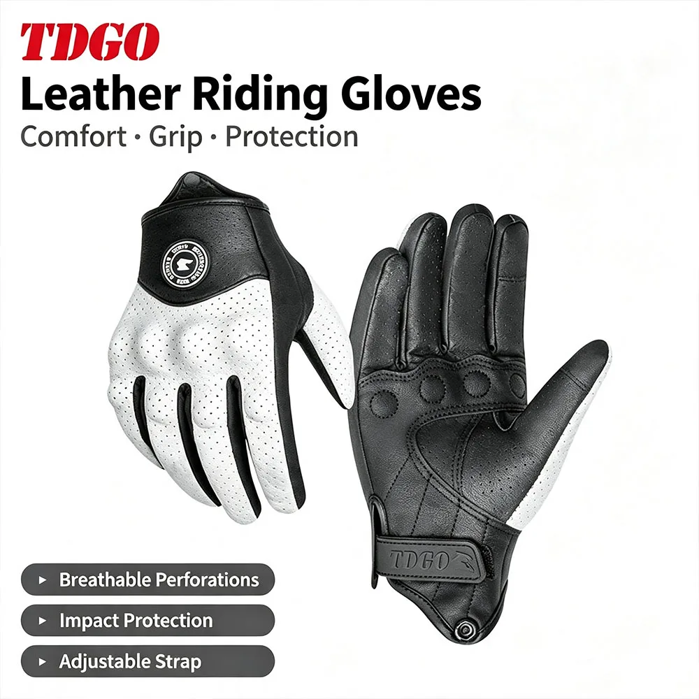 Genuine Leather Motorcycle Riding Gloves Breathable & Warm‑Keeping 3D Joint Protection Touch Screen Non‑Slip Full Finger Gloves