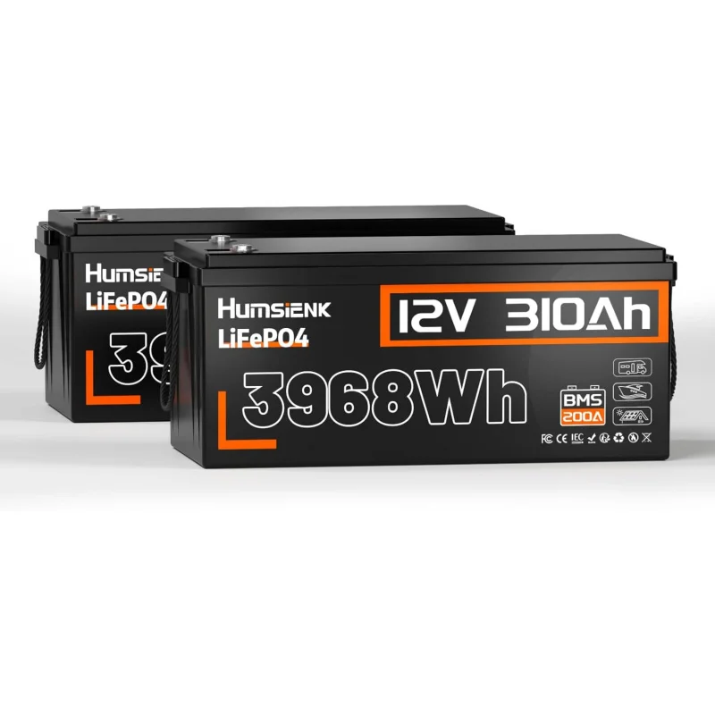 

(UUX)LiFePO4 Battery, 12V 310Ah Lithium Iron Phosphate Rechargeable Power Storage, 2 Pack UZ