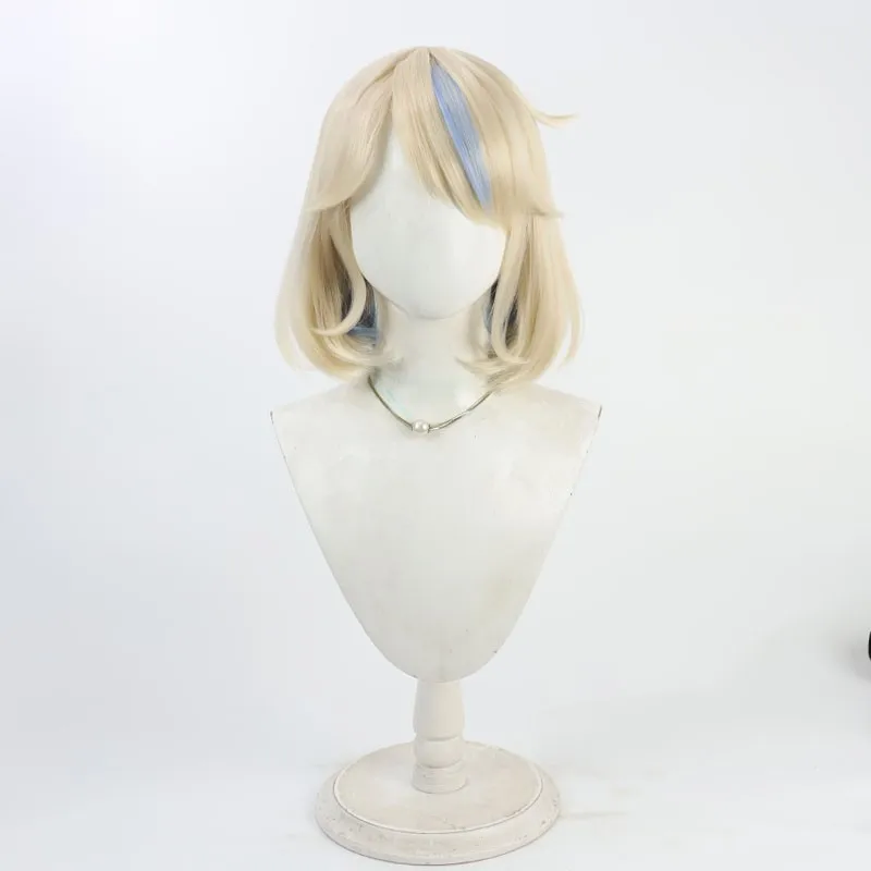 Bubuwig สังเคราะห์ผม Machita Chima คอสเพลย์วิกผม Virtual YouTuber Machita Chima 30 ซม.สีบลอนด์ผสมสีฟ้า Bobo วิกผมทนความร้อน