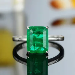 OEVAS Solid 925 Sterling Silver 4 Carat Emerald High Carbon Diamond Rings For Women Sparkling Engagement Party Fine Jewelry Gift