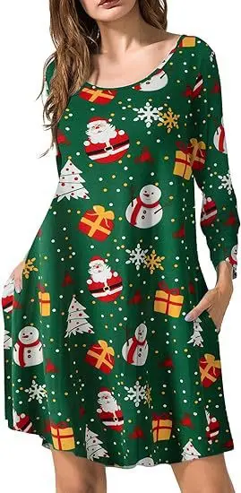 Women’s Casual Trendy Halloween Printed O-neck Long Sleeve Above Knee Length Dresses Autumn Winter New Fashion Female Clothes