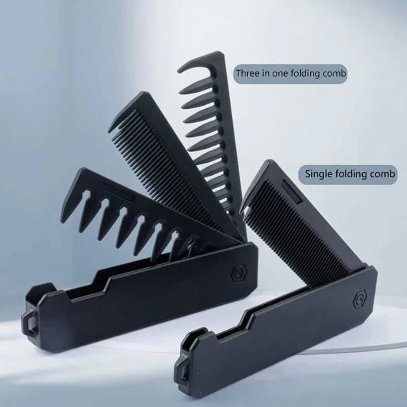 New Professional 3 In 1 Pocket Folding Combs Wide Tooth Oil Head Comb Beard Combing Barber Hair Clipper Salon Hair Styling Tool