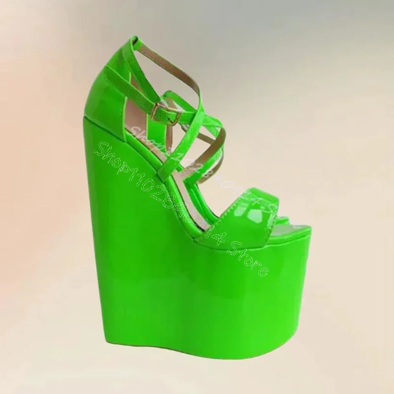 

Green Wedges Heel High Platform Sandals Ankle Buckle Strap Women Shoes Open Toe Fashion Party Banquet 2024 Zapatos Para Mujere