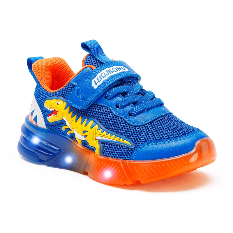 EXDINO Dinosaur 2-6 Children\'s LED T-REX Mesh Autumn New Light Up Shoes Boys Little Kids Outdoor Casual Glowing Sports Sneakers