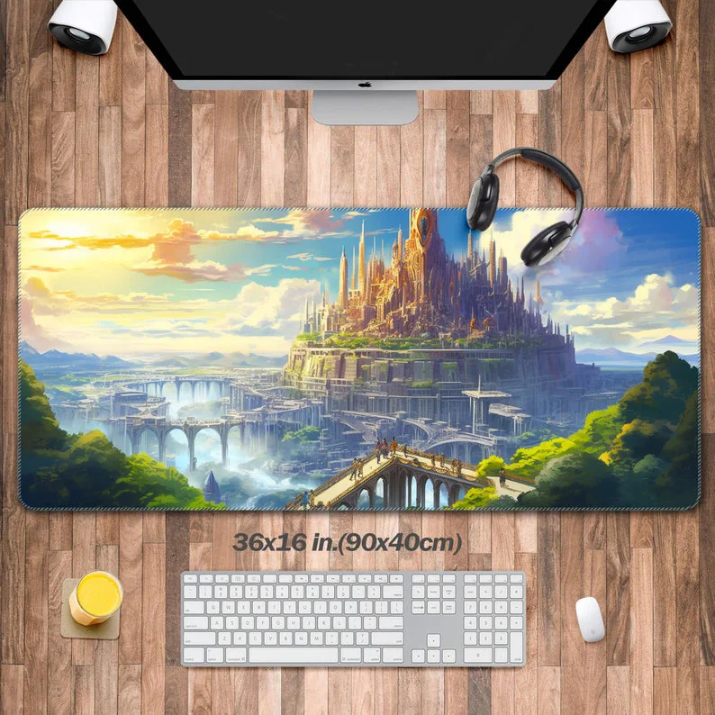 

City Fantasy Anime,Sunset Palace Desk Mat,long Gaming Computer Mat,extended Mouse Pad,kawaii Laptop Mat, Gifts for Her Daughter