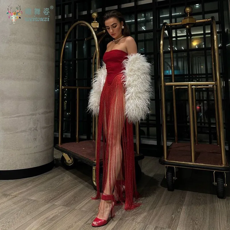 Sexy Knitted Strapless Patchwork Design with Tassel Dance Party Jumpsuit Theme Party Women's Clothing Nightclub Evening Dress