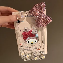 Cute Hello Kittys Diamond Apple Phone Case con supporto trasparente My Melody Girl Case per Iphone15 14 13 12 Pro Promax Case Gift