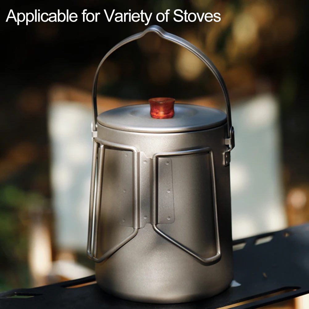 1.5L Water Pot Coffee Kettle About 254g Anti-slip Dilated Handle Handheld Titanium 120mm Dia Outdoor Camping Hiking