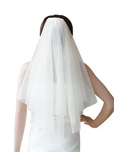 Wedding Bridal Veil Comb 2 Tier Cut Edge With Elbow Fingertip Length