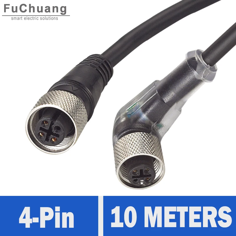 Cable de enchufe de aire de tipo recto y curva, interruptor de metal de sensor de proximidad inductivo, 10M, 4 pines para LJ12, LJ18, LJ30