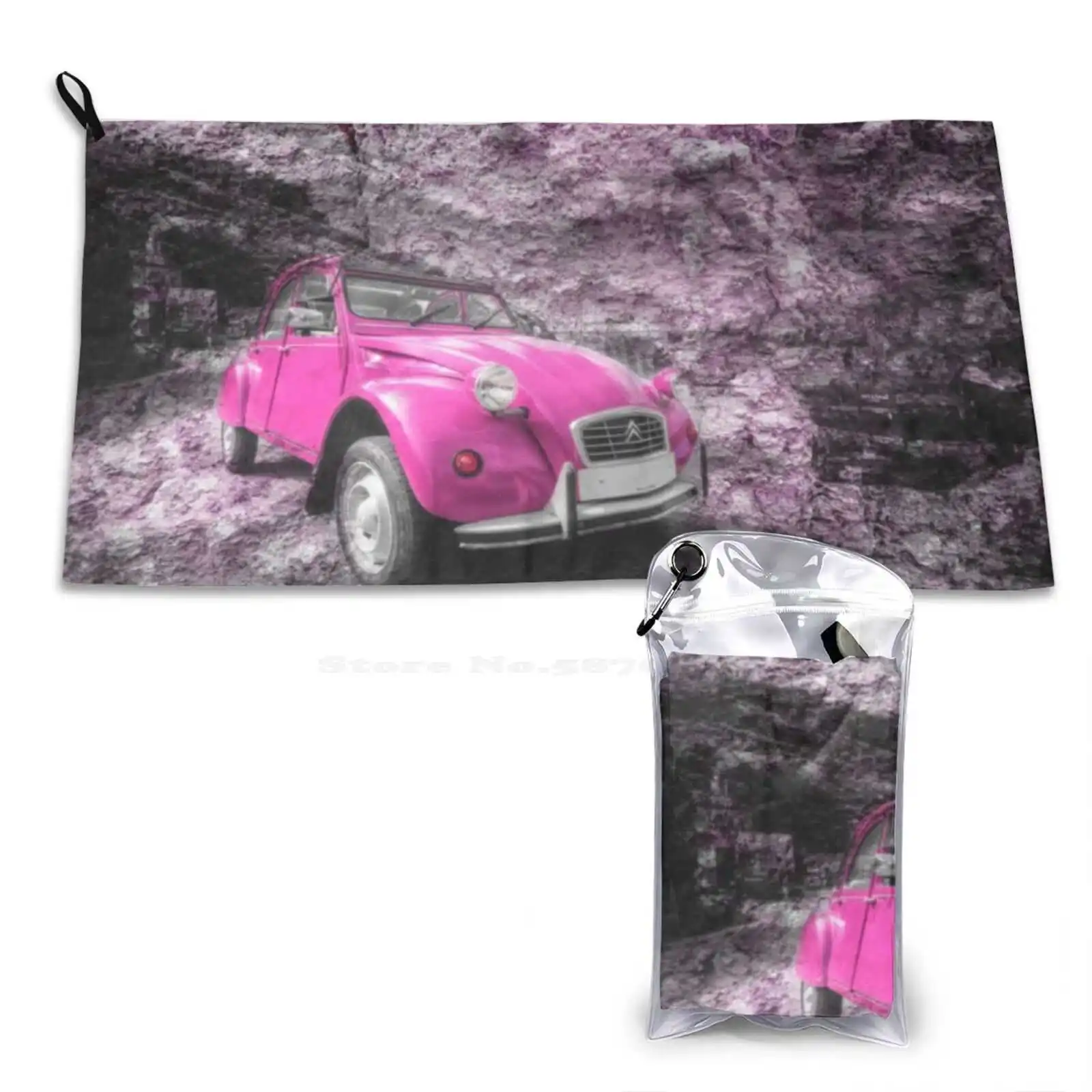 Pink 2Cv Soft Bath Towel Washcloth Outdoor 2Cv Pink Car Auto Diane Convertable Port Gaverne Cornwall Cornish Beach Selective