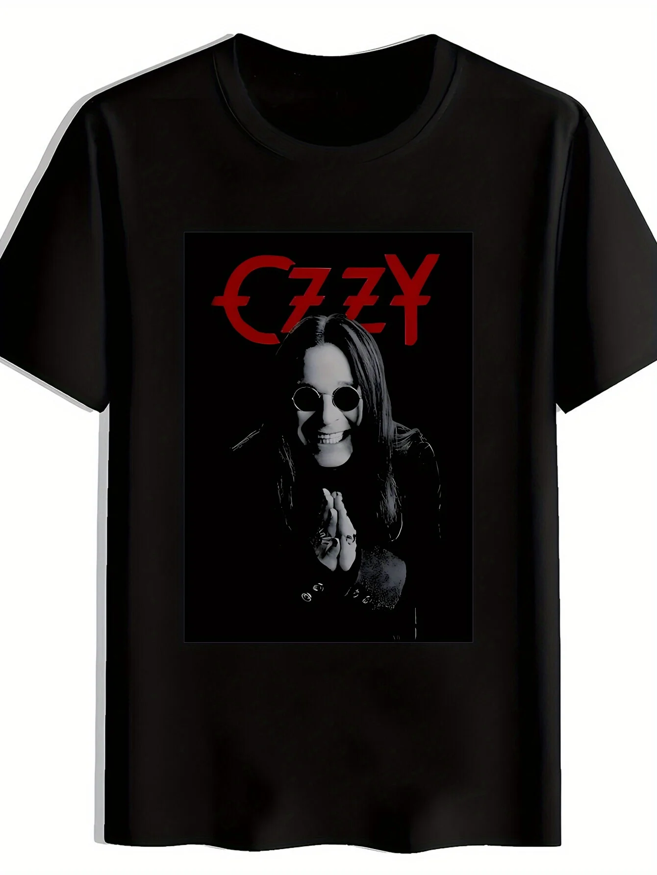 

Мужская черная футболка с рисунком — портретный дизайн Оззи Осборн, повседневная летняя футболка с жирными красными надписями, смесь полиэстера
