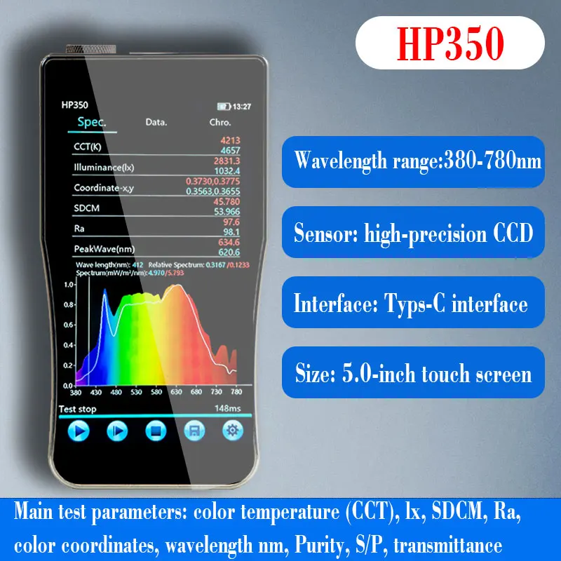 Miernik natryskowej natężenia oświetlenia HP350 Tester analizy temperatury barwowej Spektrometr Miernik natężenia oświetlenia