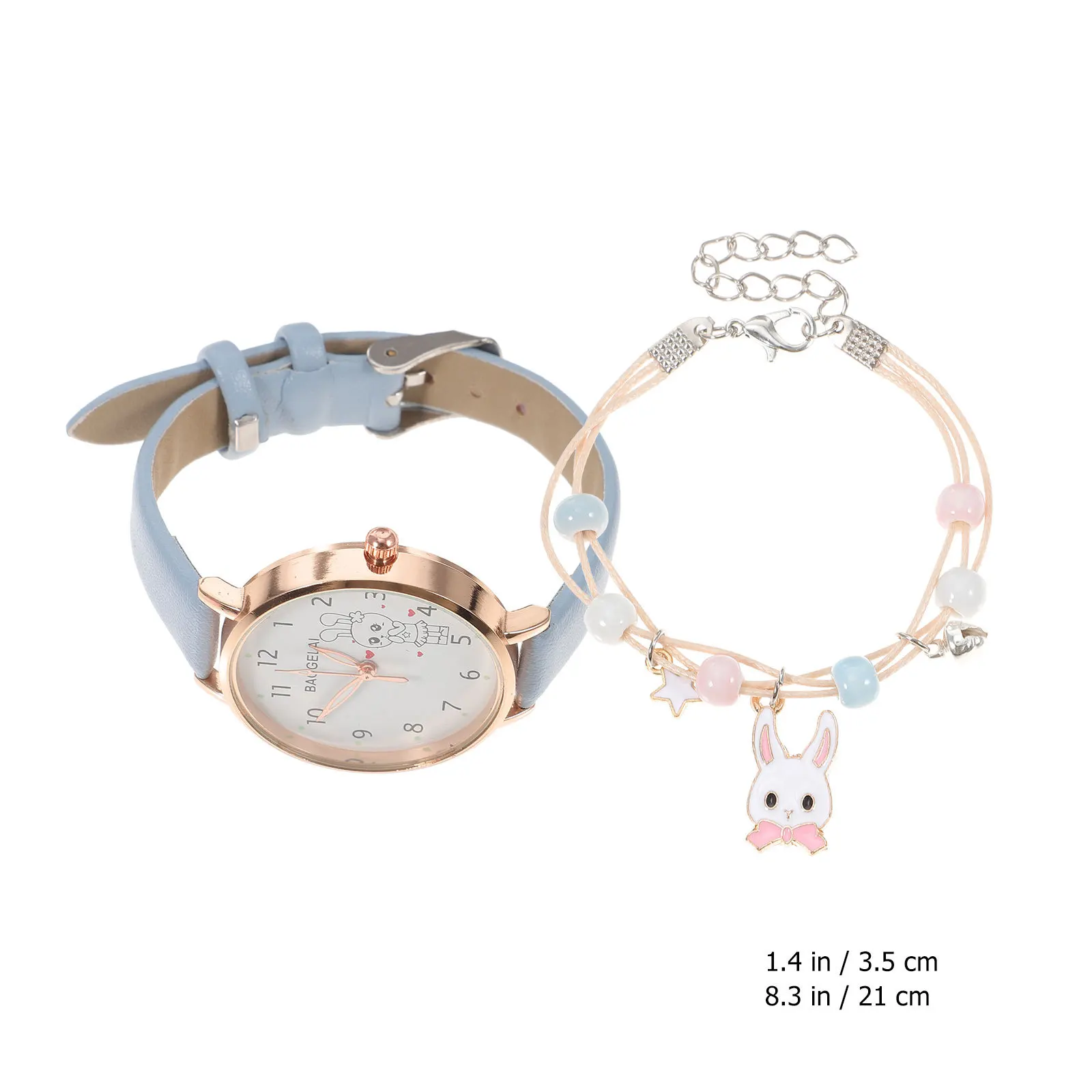 1Set Cute Rabbit Watch Bracelet Set for Girls Fashionable Kids Timepiece Simple Accurate Student Watch Comfortable Wear Daily
