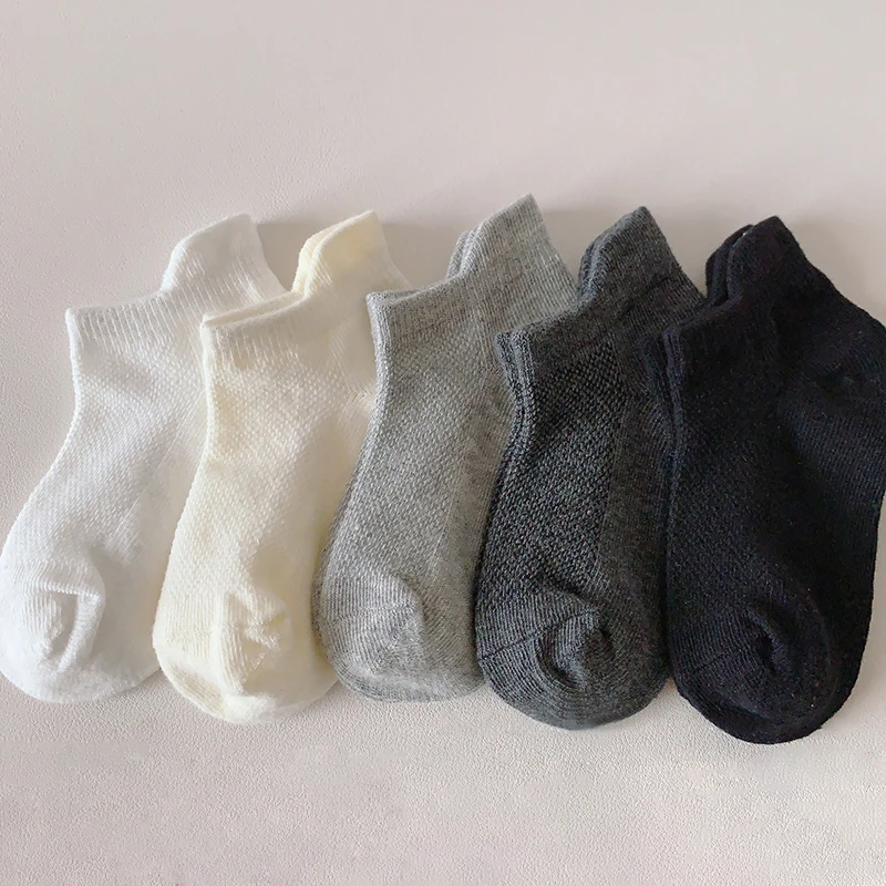 

Pure Cotton Baby Short Socks Breathable Sweat Absorbing Kids Boat Sock Black White Gray Children Ankle Socks Toddler Footwear