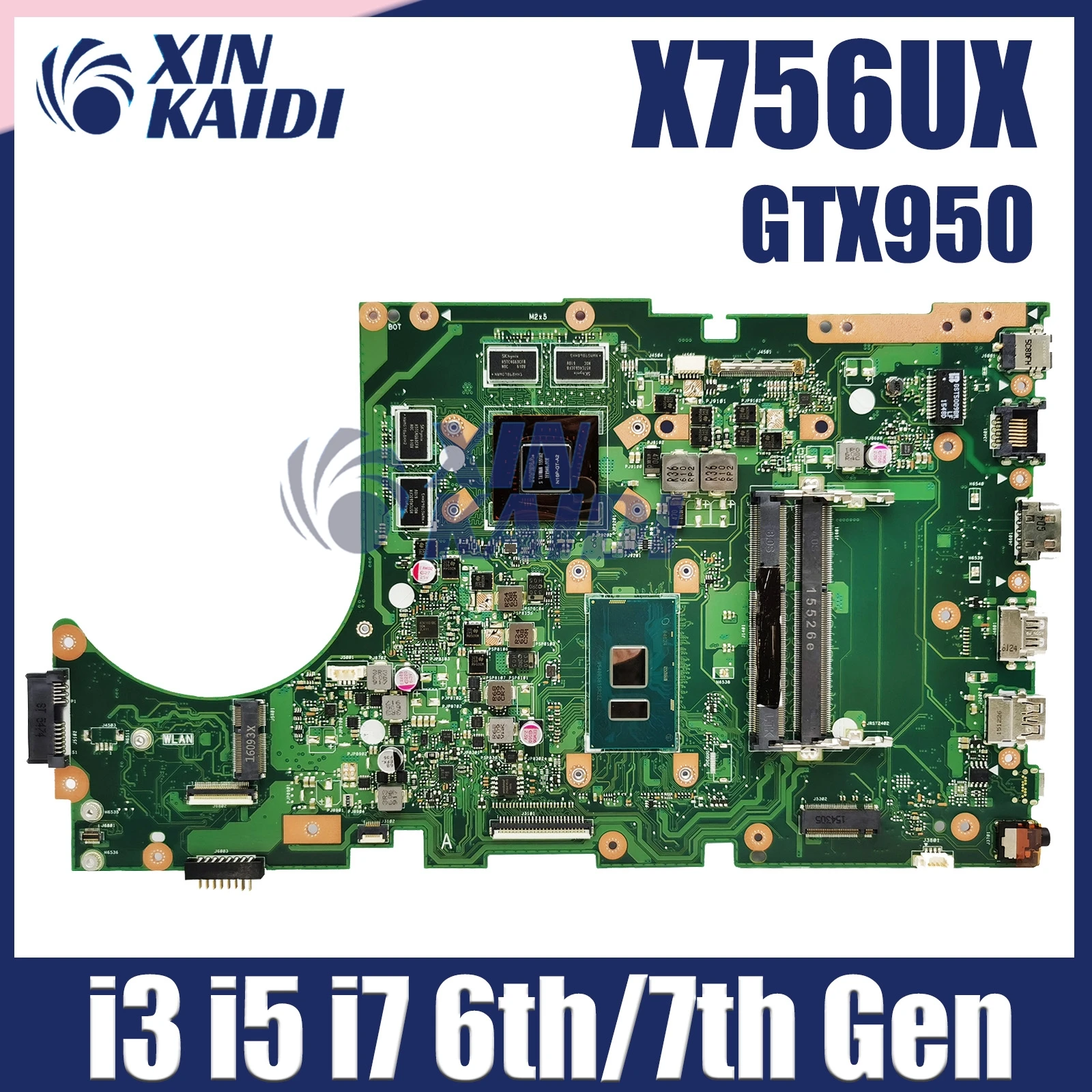 Imagem -02 - Placa-mãe do Portátil de Asus X756ux X756uj X756uv X756uqk X756ub X756uwk X756uxm i3 i5 i7 6o 7o Gen Gtx950 940mx 930mx