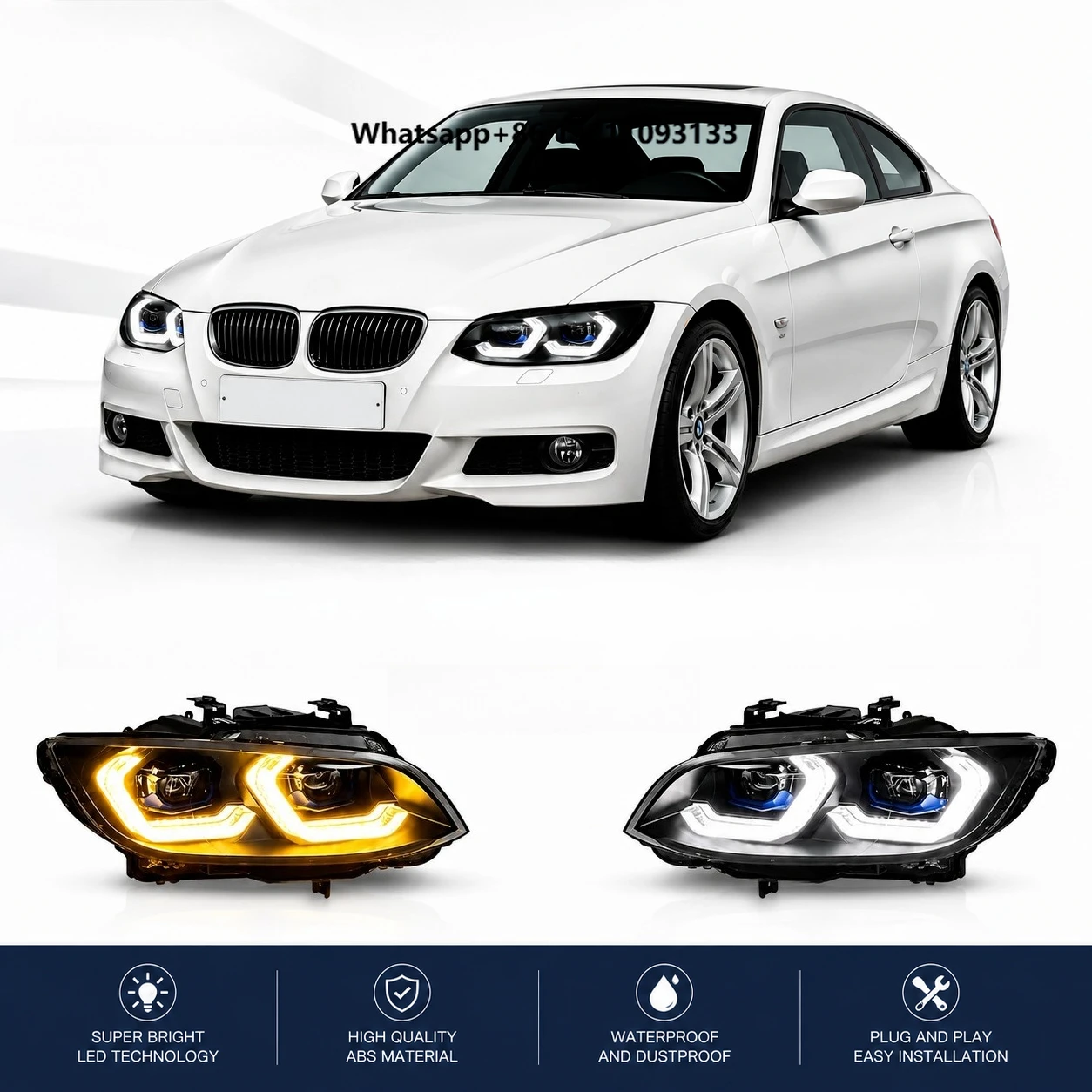 3 Series Headlight Assemblies, E92, E93, and M3, with Dual-color LED Projector Headlights.