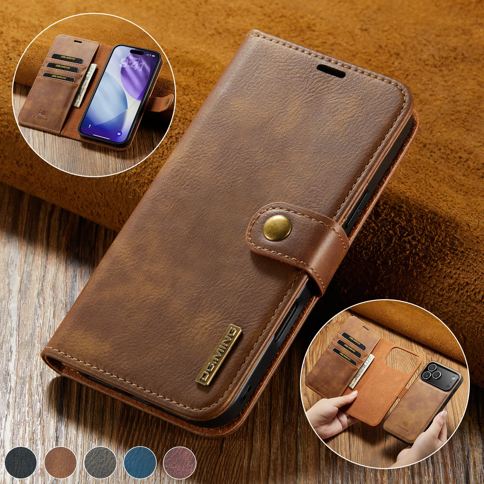 

2 IN 1 Detachable Wallet Case for iPhone 11 12 13 14 15 16 17 Pro Max Mini XR 7 8 Plus SE Magnetic Card Holder PU Leather Cover