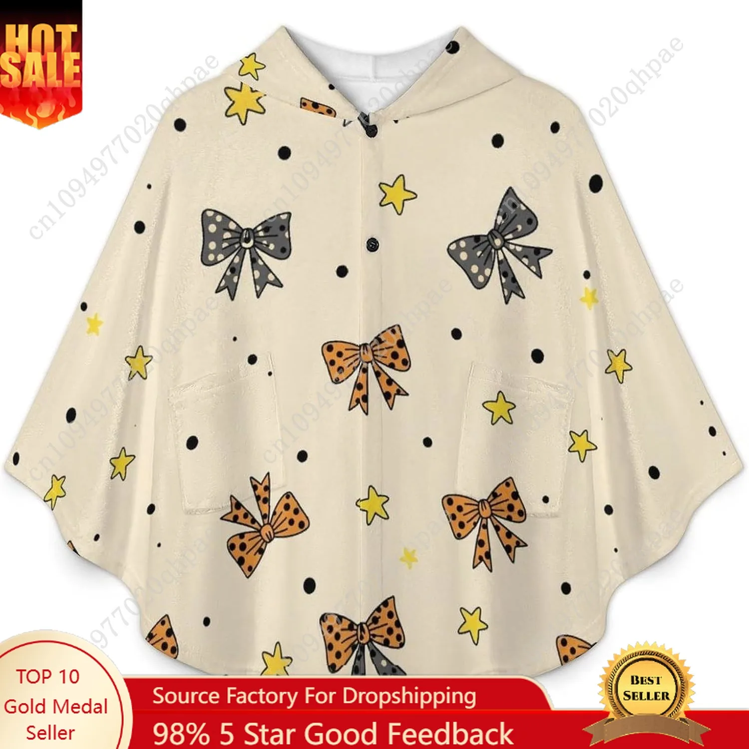 سترة بطانية مريحة من الفلانيل، ربطات عنق على شكل نجوم ونقاط كبيرة الحجم مع جيوب للأطفال والمراهقين #1