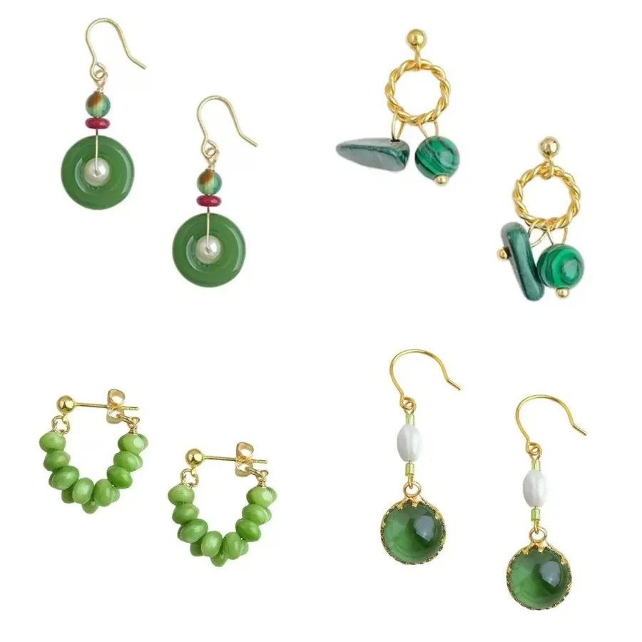 Vintage Green Series Natural Forest Style Earrings for Women Original Design Handmade Green Gemstone Charming Luxury Jewelry