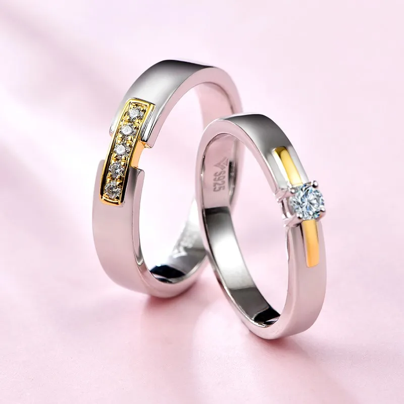2020 New Couple Wedding Rings 925 Silver Round Brilliant Cut Diamond Test Past D Color Moissanite Engagement Ring for Men Women