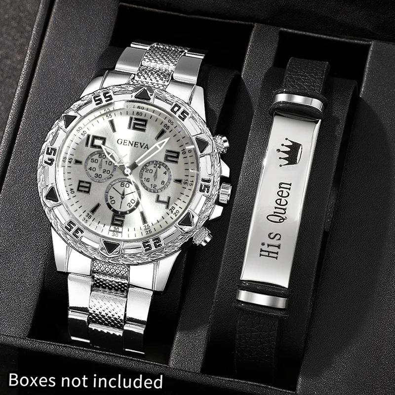 

Модный деловой спортивный персональный мужской комплект часов — простые кварцевые часы с круглым циферблатом из сплава, повседневные повседневные и официальные часы, батарея