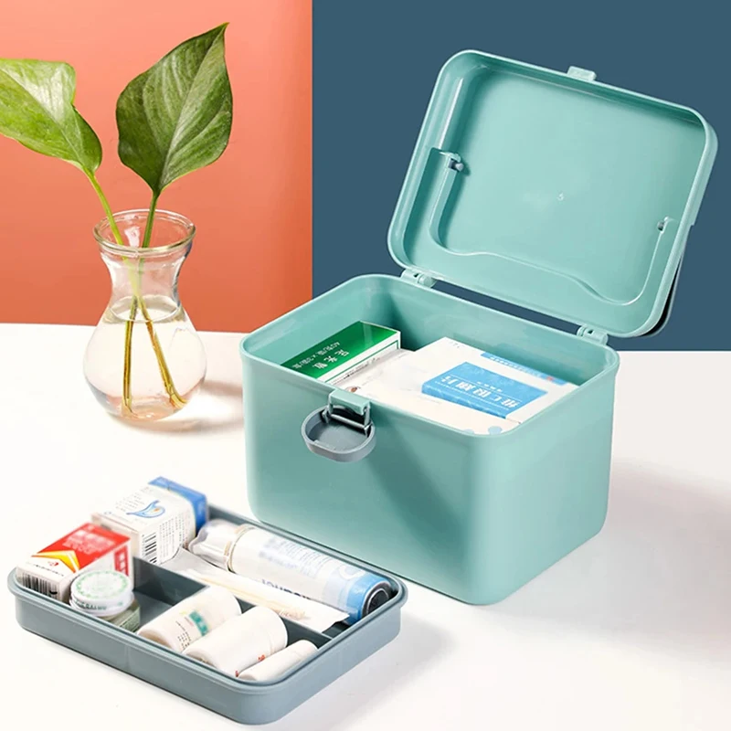 Caja organizadora de medicamentos multifunción de gran capacidad, cajas de almacenamiento de medicamentos portátiles, cofre de medicina de emergencia familiar