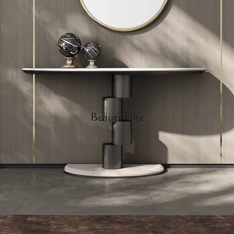 Light luxury high-end entrance table Modern living room designer creative wall rock slab entrance table