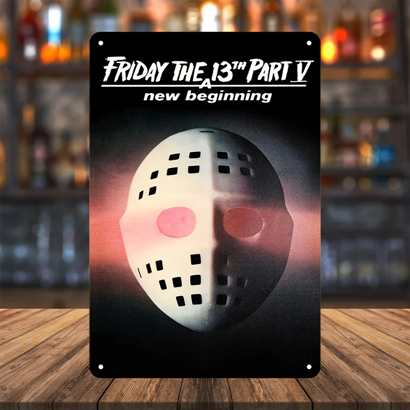 Friday The 13Th Part VI Letrero de metal, cartel de película de terror vintage, decoración de pared de hierro, 7,8 x 11,8 pulgadas, preperforado, clima