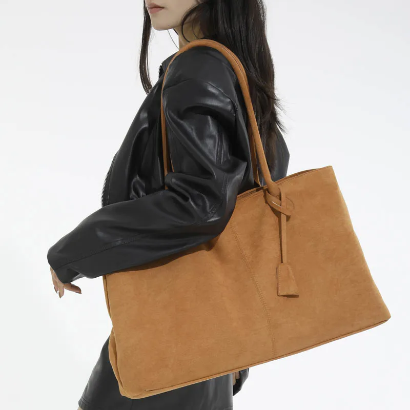 Women Suede Tote Bag Solid Color Shoulder Bag Large Capacity Handbags Trendy Satchel Bags Work Travel Shopping Commuter Tote Sac