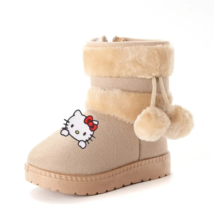 サンリオハローキティクロミ 2025 毛皮ボールブーツ肥厚子供綿ブーツメロディ女の子暖かい綿の靴冬のカジュアルシューズ