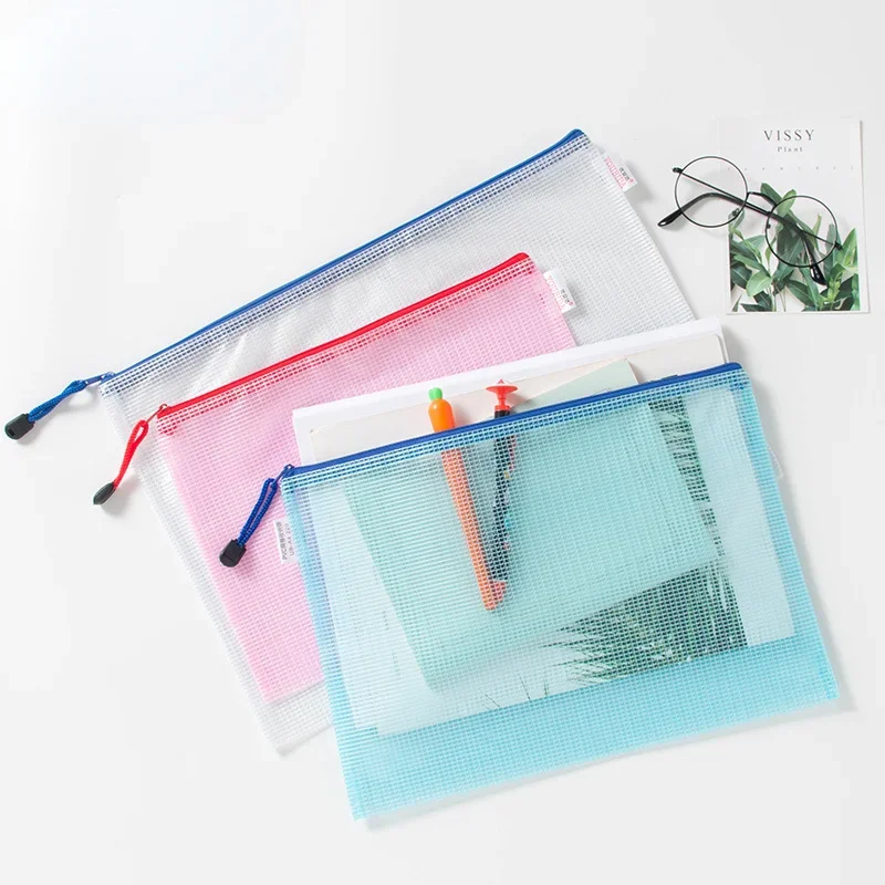 

A4 Grid Transparent Document Organizer PVC Zipper Stationery School Handle Paper Pouch File Organizer A4/A5/A6 Document Bag