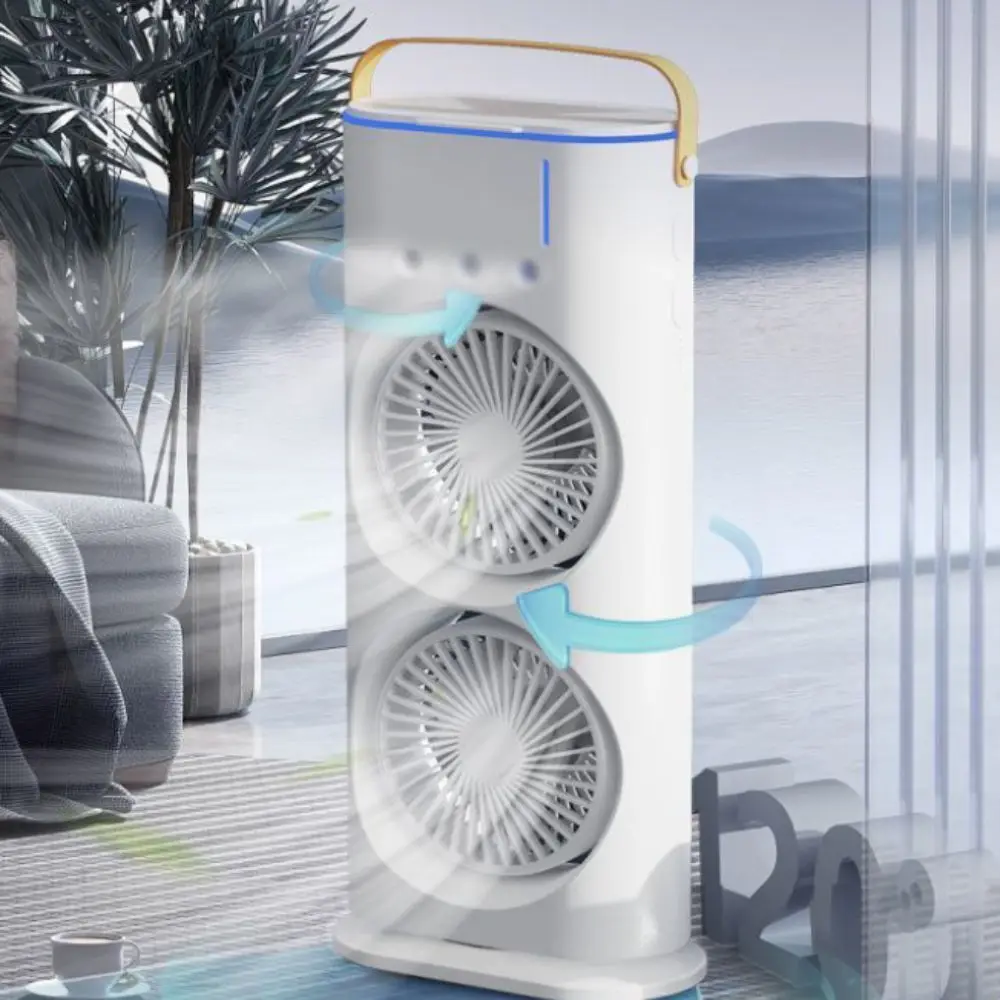 Ambientebeleuchtung 3-in-1-Klimaanlage, tragbarer Luftkühler mit zwei Köpfen, Tischventilator, geräuscharm, LED-Nachtlicht, für den Innenbereich – Detail 11
