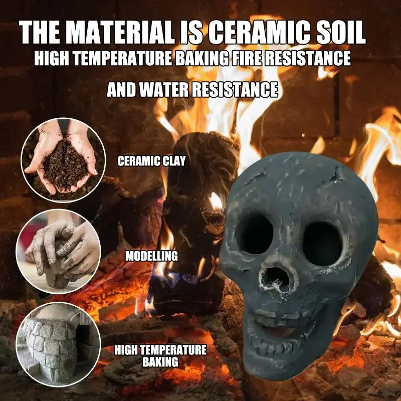 Terrifying Skull Fire Pit Halloween Decoration Reusable Ceramic Fire Pit Simulation Skull Props Horror Ceramic Fireplace Burning