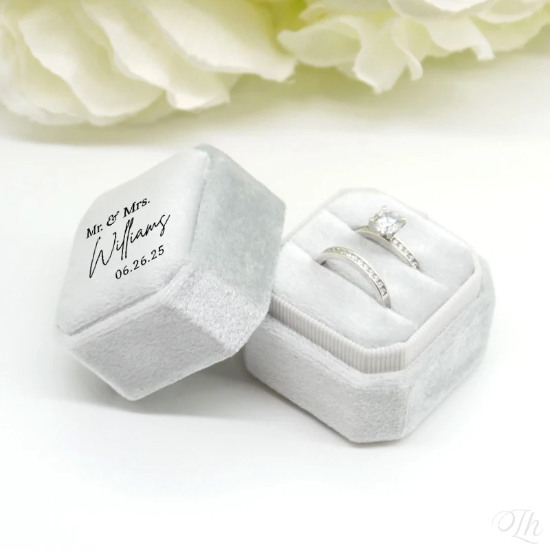 Personalized Wedding Ring Box Square Velvet Ring Box Double Ring Box Custom Wedding Rings Box Engagement Ring Box