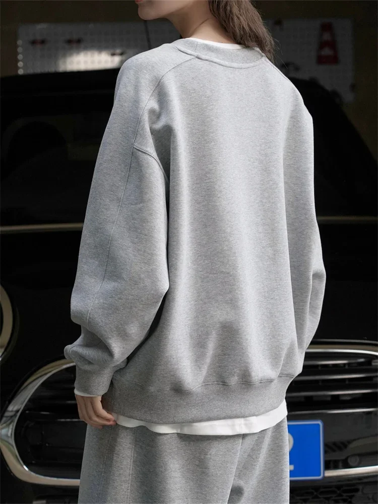 HanOrange 2025 Early Spring Fashion Air Layer Sweatshirt Women Loose Silhouette Lazy Casual Top Gray