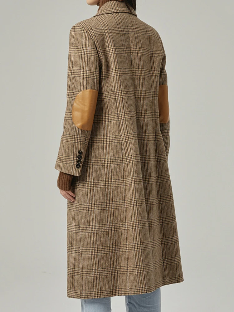 Long Suit Wool Woman clothing Winter Chic Lambskin Patchwork Long Sleeve Double Breasted One Side Tweed Jacket Female clothing