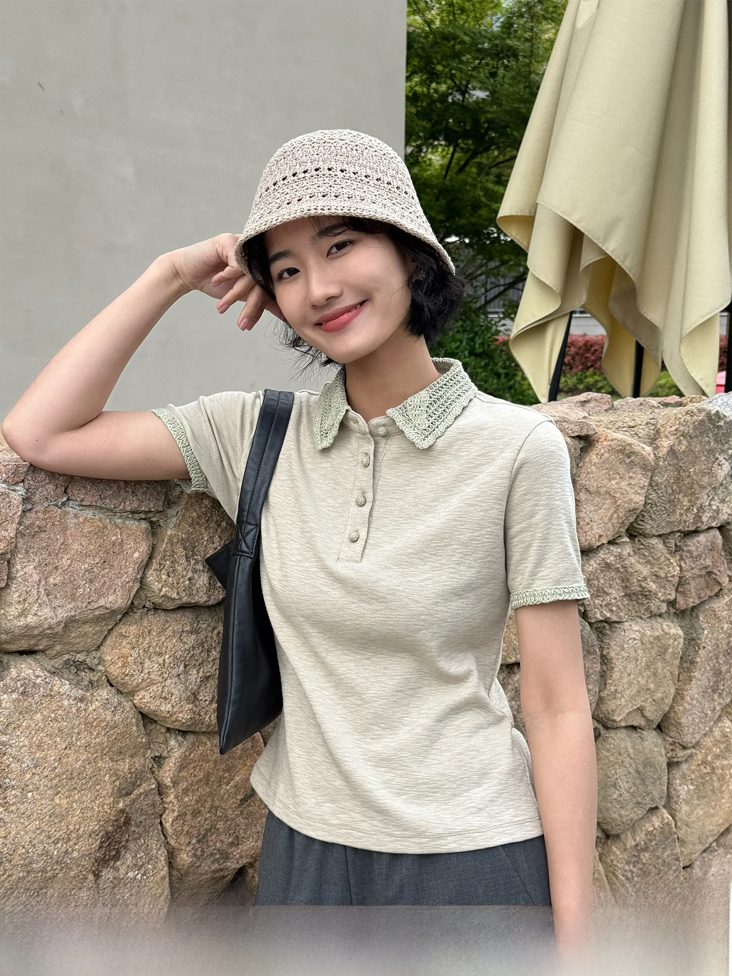 

Comfortable Casual Cotton Short Sleeve Women's Shirt Design Sensation Indigo Hook Flower Neck 2026 Summer New Arrival by Zhou...