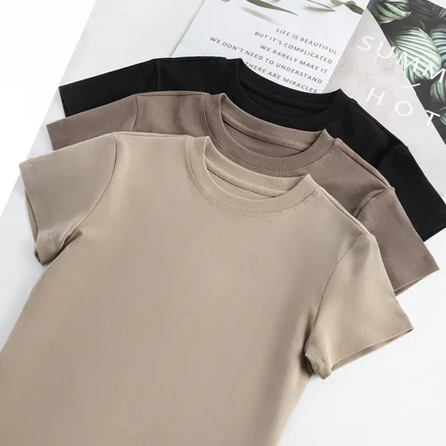 2025 Camiseta de manga corta para mujer, camisas holgadas de algodón con cuello redondo para mujer, ropa de calle coreana Harajuku, camisetas informales para primavera y verano