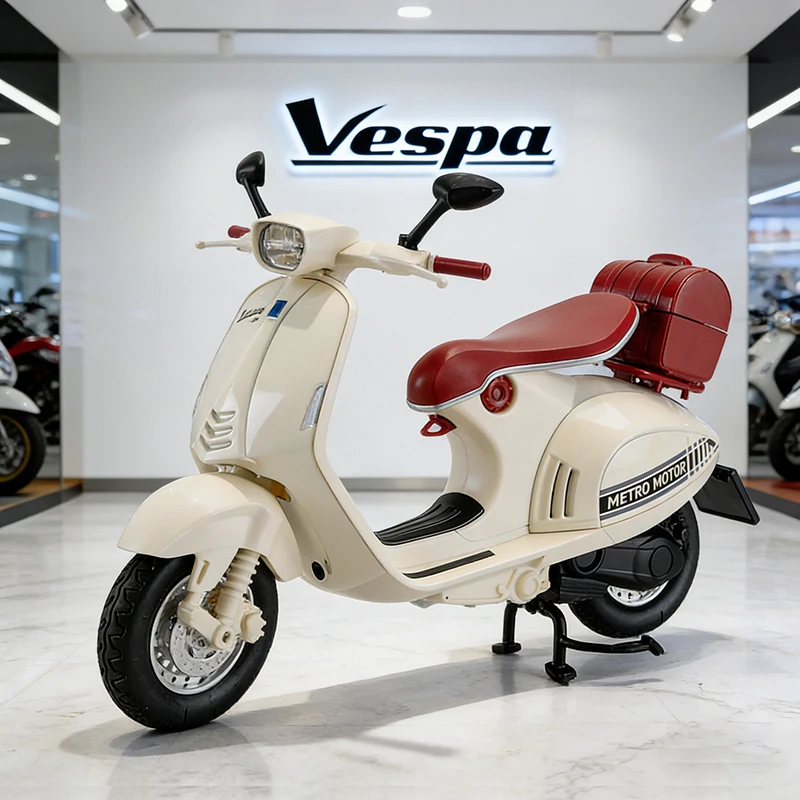 

1/12 Vespa 946 Scooter Alloy Die Cast Motorcycle Model Vehicle Collection Sound and Light Off Road Autocycle Toys Car