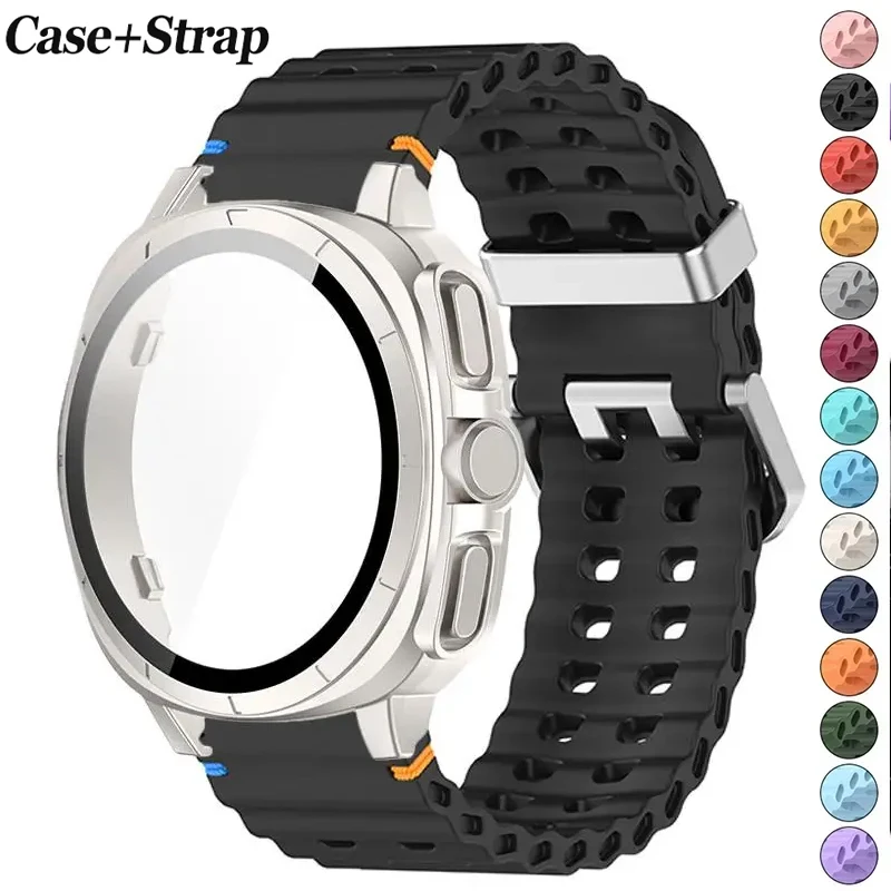 2-in-1 Silikonarmband+Hülle für Samsung Galaxy Watch 7 44mm 40mm Armband, umwandelbar in Ultra 2025 47mm PC-Schutzhülle, weich