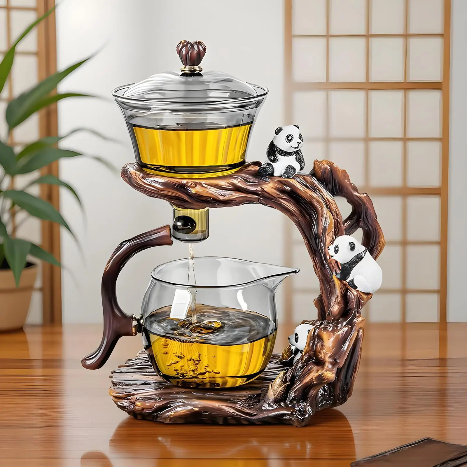 

New Glass Semi Automatic Tea Set for Household Light Luxury High-end Teacup Magnetic Teapot Lazy Tea Maker