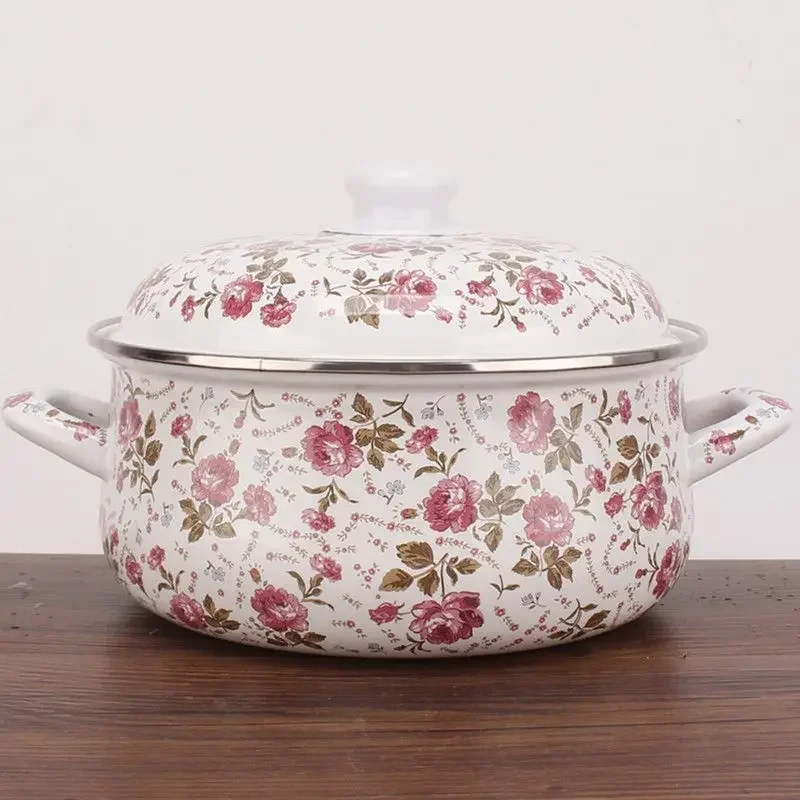 Soup & Stock Pots: Thickened Small Flower Persimmon-shaped Pot with Enamel for Stew