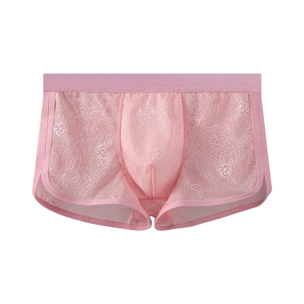 Men Ribbed Pants Ice Silk Boxer Shorts Breathable Underpants Pouch Panties U Pouch Cool Thin Breathable Underwear
