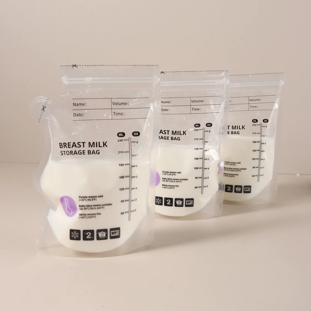240ml  30/60pcs PE Temperature Sensing Breast Milk Storage Bags Self Standing Baby Food Storage Containers